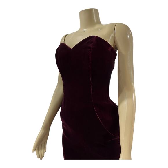 Vintage 80s Victor Costa Burgundy Velvet Strapless Cocktail Dress - Picture 5 of 14
